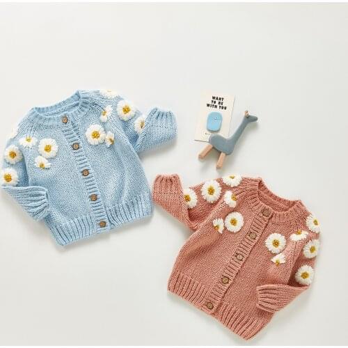Autumn baby hand-embroidered cardigan sweater long-sleeved baby cardigan chrysanthemum pattern outerwear