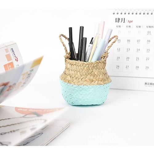 Handmade Straw Wicker Folding Clthoes Laundry Basket Hanging Flower Pot Folding Rattan Seagrass Storage Basket Toy Organizer