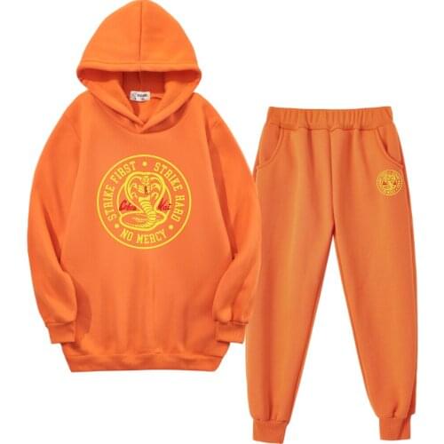 Cartoon Cobra Kay Printed Casual Sports Suit Boys and Girls Spring and Autumn Season Hooded Sweater 2-piece Set Boys Clothing