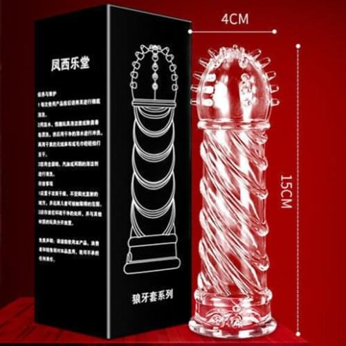 Male special Condom Transparent Crystal Sleeve Lengthened Sex Toy Reusable Thread Granule Delay Clitoral Excitement Penis Ring