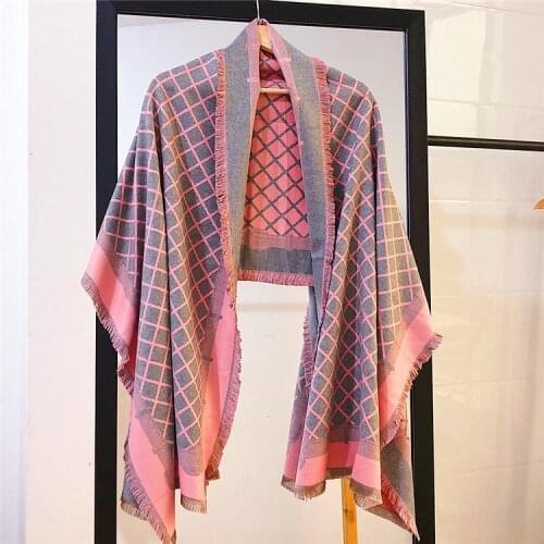 Luxury Brand Plaid Scarf for Women Faux Cashmere Womens Winter Poncho Wool Pashmina Winter Stole Ladys Scarves Female Poncho