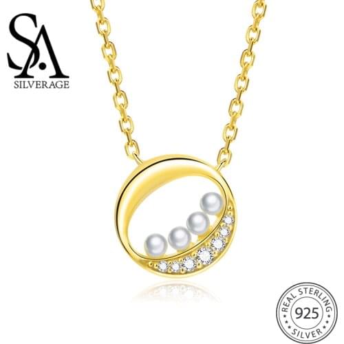 SA SILVERAGE Freshwater Pearl Necklaces Silver Zircon Necklace Female Desert Moonlit S925 Sterling Silver Necklace Womens Chain