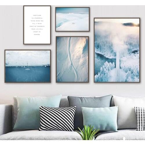 Snow Mountain Forest Lake House Quote Wall Art Canvas Painting Nordic Posters And Prints Wall Pictures For Living Room Decor