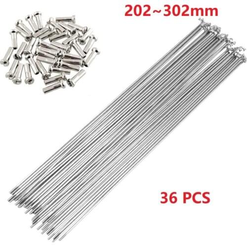 36PCS 14G Bicycle Spoke 202mm-302mm With Nipples Stainless Steel Mountain Road Bike High Strength Folding Silver
