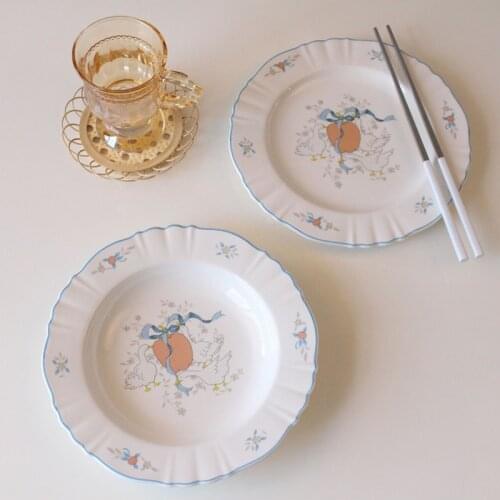 Vintage Lacework Ceramic Tableware Breakfast Dinner Cake Milk Coffee Cup Cute Cartoon Plate Bowls Kitchen Set Tableware