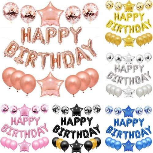 25pcs/set Happy Birthday Letter Balloons Rose Foil Alphabet Star Heart Ballon For Children Adults Birthday Party Decoration
