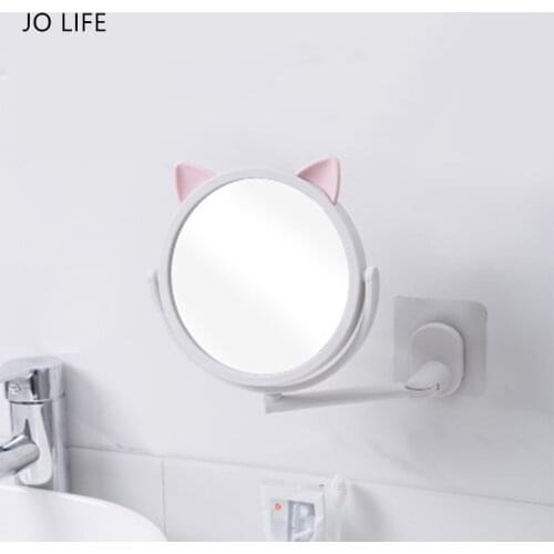 JO LIFE Cartoon Swivel Bunny Cosmetic Mirror Rotatable Bathroom Wall Mounted Extendable Makeup Smart Mirror