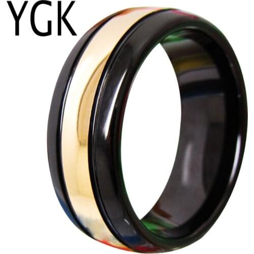 YGK Wedding Jewelry Black Dome With Golden Center New Tungsten Rings for Mens Bridegroom Wedding Engagement Anniversary Ring