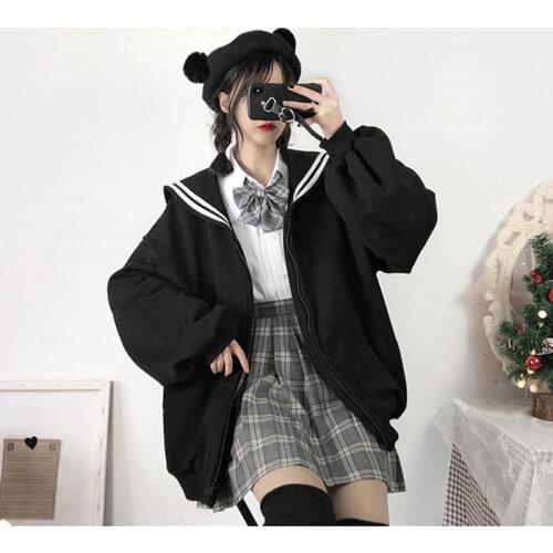 Sailor suit women hoodie Goth Skeleton Print Autumn Winter Hoodies Women Zipper Up Harajuku Sweatshirt Gothic Clothes Loose