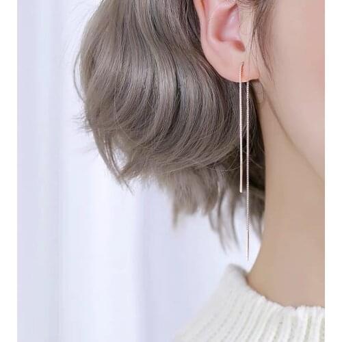 925 Sterling Silver Earrings Fashion Long Tassel 200mm Line Ear Chain Earring Fashion Wild Personality Female Silver Ear Jewelry