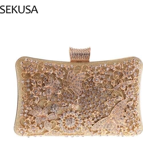 New Arrival Fashion Women Day Clutch Hollow Out Style Rhinestones Party Handbags One Side Diamonds Purse