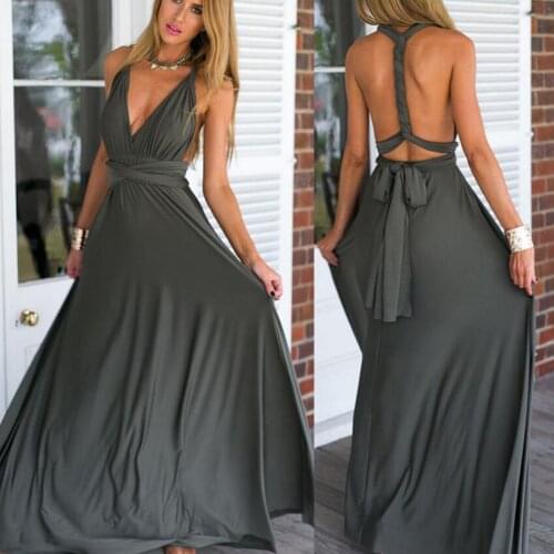 Womens Dress Sexy Multi-wear Method Multi-rope Cross Halter Evening Party Bandage Dress Elegant Female High Waist Maxi Dress