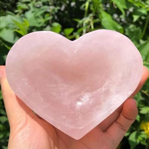 1PC 9-10CM Natural Rose Quartz Crystal Bowl Ashtray Soap Healing Stone And Gemstone Box Decorative Plate Home decoration gift
