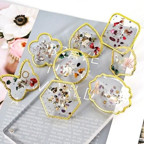 1Pcs Transparent Nail Art Showing Shelf Butterfly/Flower/Heart/Round Agate Resin Gold Plated Display Board Manicure Tool TG#47
