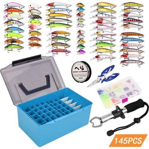 143pcs Fishing Accessories Kit Assorted Fishing Minnow Lures Baits Soft Worm Lures Jig Hooks Swivels with Tackle Box