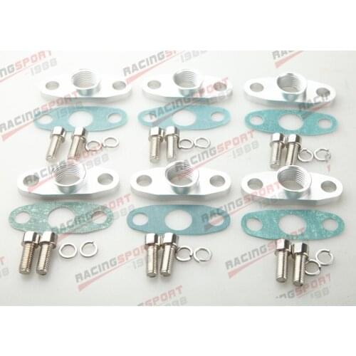 6PCS 1/2 NPT Female Aluminum Oil Drain Turbo Flange T3 T4 T04 GT40 GT55 Silver