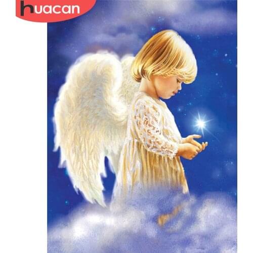 HUACAN Diamond Embroidery Angel Cross Stitch Art Diamond Painting Portrait Picture Of Rhinestone Diamond Mosaic Sale Home Decor