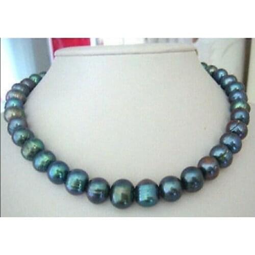 Free shipping Free shipping 11-12mm tahitian peacock green pearl necklace 18inch