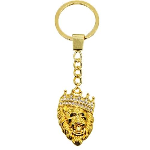 Key ring lion head animal zinc alloy inlaid rhinestone jewelry key ring forest animal key ring hollow hollow key ring pendant gi