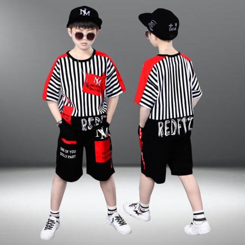 Children Clothing Sets For Boys Short Sleeve Sports Suits Summer Kids Tracksuits Casual Teenage Clothes Boys Striped Costumes