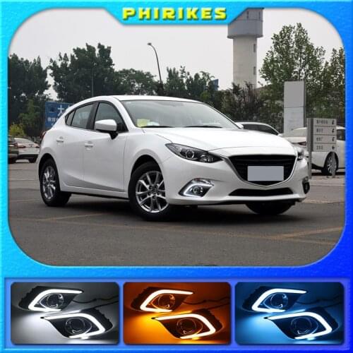 1Pair DRL For Mazda 3 Axela 2014 2015 2016 Daytime Running Lights fog lamp cover headlight 12V Daylight with Yellow