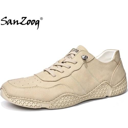 Autumn Fashion Casual Handmade Men Genuine Leather Sneakers Breathable Lace-Up Flat Mens Shoes Designer Trend 2020 New
