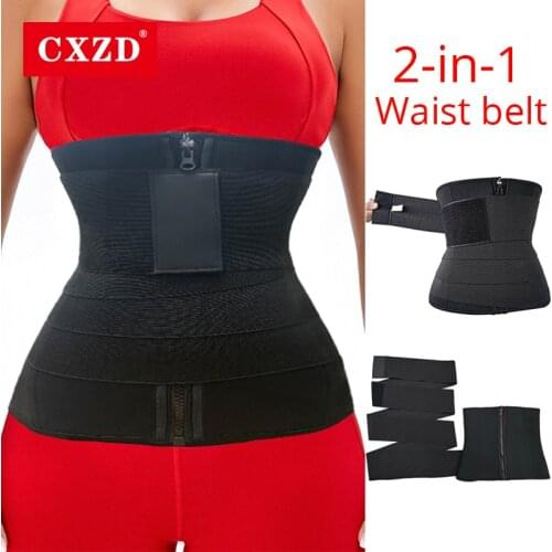 CXZD Hot sellling Waist Trainer Abdomen Elastic Corset Belt Weight Loss Compression Workout Shaper Wraps New 2 in 1 Body Shaper