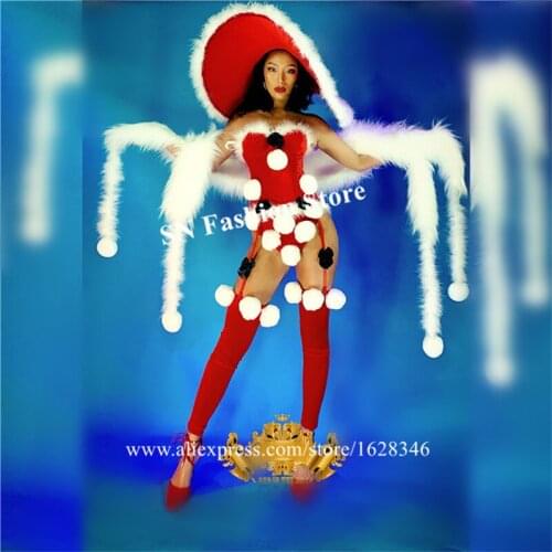 M40 Christmas ds party wears singer performance bra bodysuit dj dance costumes female stage clothes big hats shawl club dresses