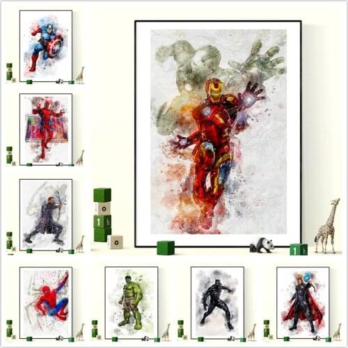 Marvel Avengers Comics Posters Captain America Hulk Superhero Watercolor Canvas Painting Print Wall Art Picture Room Home Decor