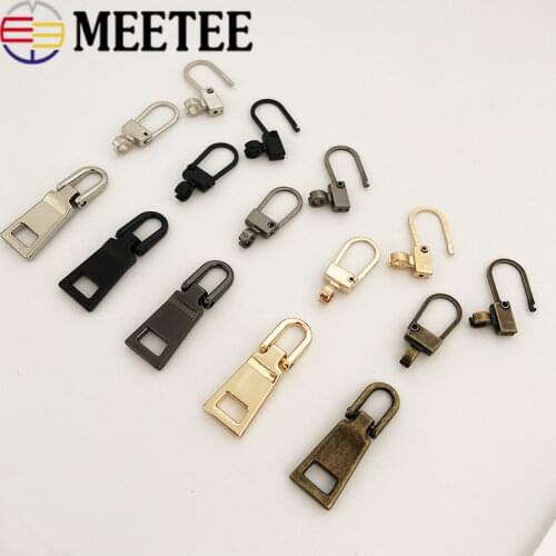 Meetee 2pcs Metal Zipper Puller Connector Buckles Universal Zipper Head Puller Hang Buckle DIY Pull Pendant Snap Hook Accessory