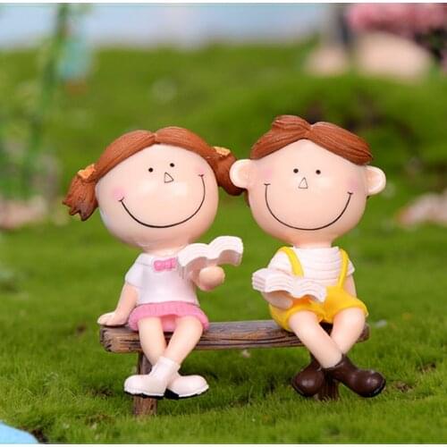 Cartoon Couple Characters Dolls Model Figures Micro Landscape Fairy Garden Gnomes Figurine Ornaments Decoration Miniature DIY