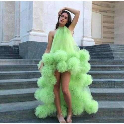 Mint Green South African Evening Dresses A-line Halter Tulle High Low Nigeria Dubai Saudi Arabic Evening Gown Prom Dresses