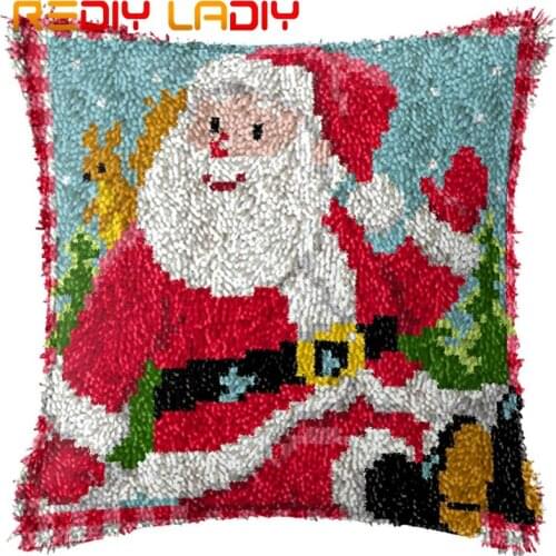Latch Hook Kits Make Your Own Cushion Santa Clause Pre-Printed Canvas Crochet Pillow Case Latch Hook Cushion Cover Arts & Crafts