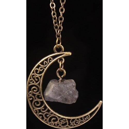 Wholesale 24pcs Handmade Natural Stone Citrines Labradorite Prehnitess Crystal Antique Moon Charm Pendant Necklace Free Shipping