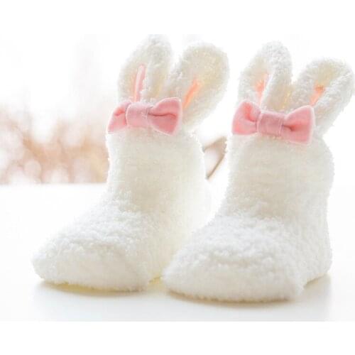 2019 autumn and winter new coral fleece thickening baby socks three-dimensional cute girl bunny baby socks newborn socks