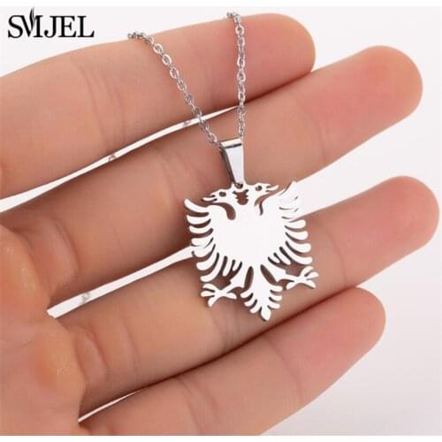 SMJEL Courage Albania Eagle Pendant Necklace Coat of Arms Double Headed Eagle Necklace Ethnic Stainless Steel Gift for Women Men