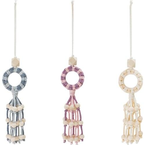 Hand-woven wooden bead circle car pendant tassel retro style home decoration wall window hanging car accessories for girls