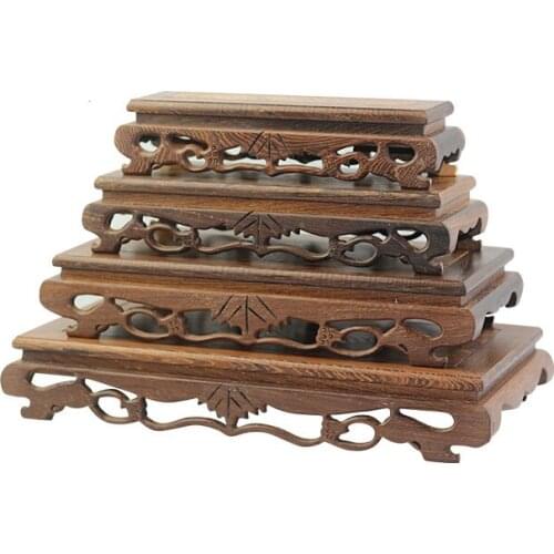 Rectangle Real Solid Wood Carving Vase Base Buddha Incense Flowerpot Wood Carving Teapot Base Feng Shui Home Decoration