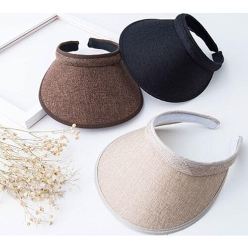 Summer Fashion Sunhat Women R Weave Straw Empty Top Beach Cap Clip-On Solid Color Large Wide Brim Protection Breathable Sun