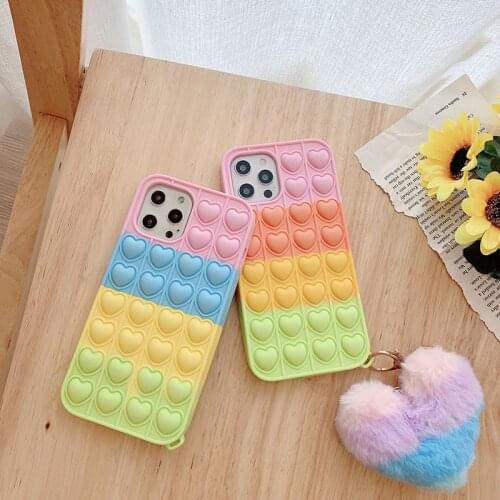 Cute Cartoon Lovely Hairball Bubbles Case for iPhone 12 11 Pro X XR XS Max 6 6s 7 8 Plus SE 2020 Anti Stress Soft Silicone Cover