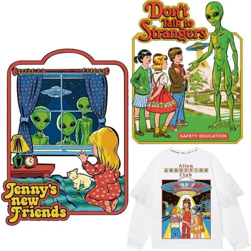 UFO Space Alien Patches Thermal Stickers on Clothes Fabric Iron-on Transfers for Clothing Thermoadhesive Patch Diy Heat Applique
