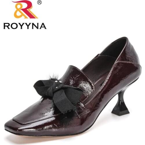 ROYYNA 2021 New Designers Bowknot Pumps Women Fashion Office Work Wedding Party Shoes Ladies High Heel Square Toe Shoes Feminimo