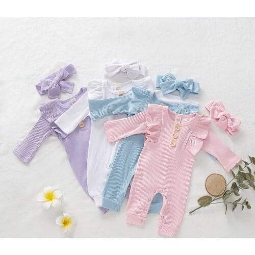 Newborn Baby Spring Autumn Clothing Infant Baby Girls Ribbed Clothes Knitted Cotton Romper Baby Jumpsuit Solid 2PCS Outfits 0-18