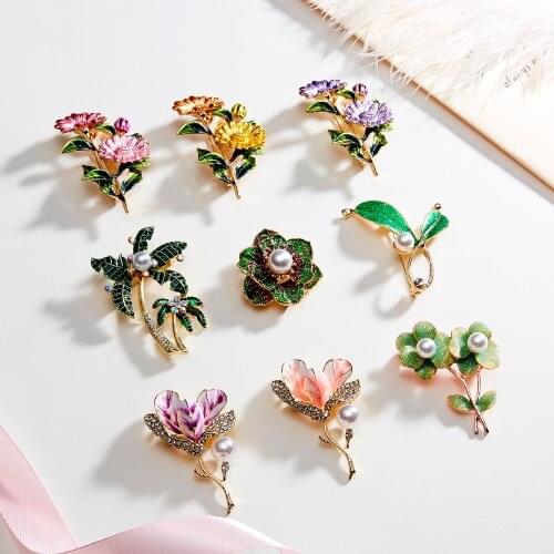 New design vintage brooch jewelry Orange purple rose red flower Tree Brooches natural pearls brooch scarves buckle Accessories