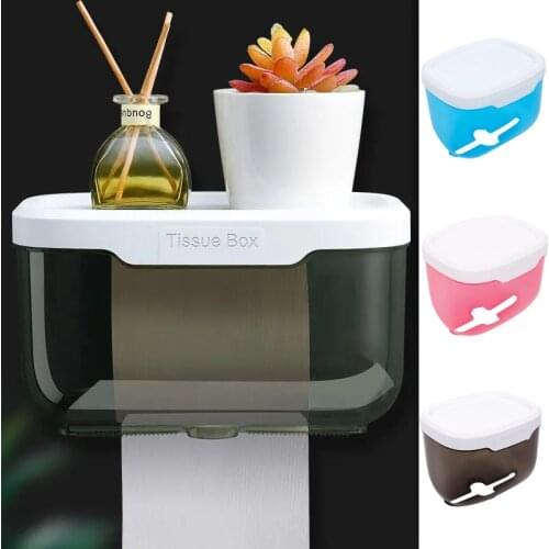 Waterproof Toilet Paper Holder Tissue Box Punch-free Plastic Tray Mobile Phone Storage Shelf Tray Box Bathroom Supplies