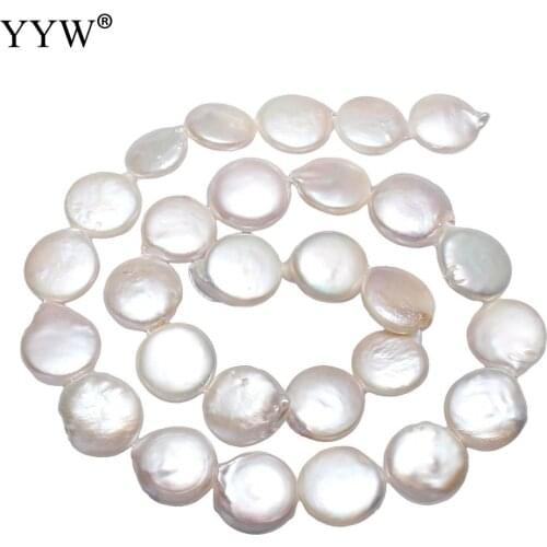 YYW High Quality Cultured Coin Freshwater Pearl Beads Flat Round natural white 13-14mm Sold Per Approx 14.5 Inch Strand