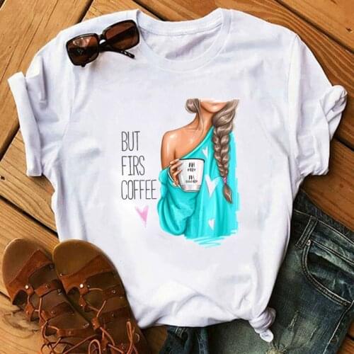 BUT FIRST COFFEE Female White T-shirt New Summer Funny T Shirts Women Streetwear Harajuku Tee Shirt Plus Size Women Clothes Tops