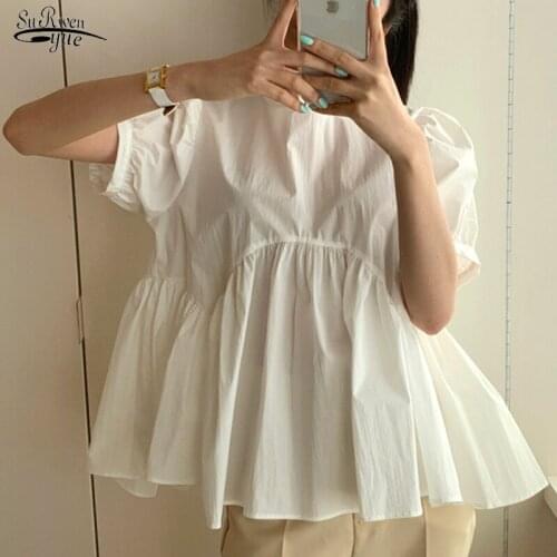 Fashion Plus Size Woman Shirt Summer 2021 Back Bow Tie White Cotton Shirt Women Clothing Casual Vintage Loose Tops Blusas 15483