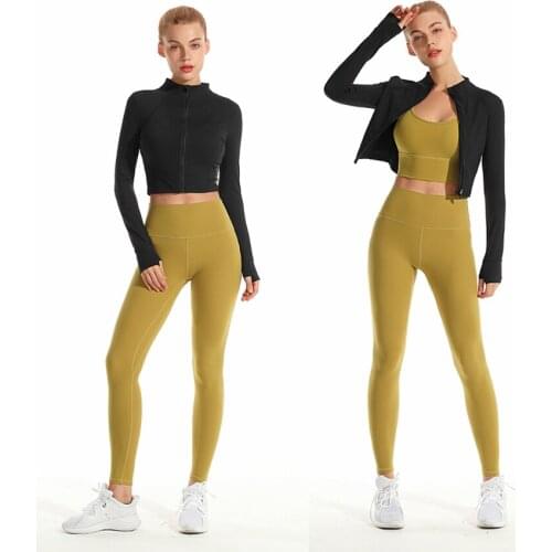 Women Sport Jacket Zipper Long Sleeves Thumb Holes Letter Printing Coat Slim Daily Running Yoga Tops