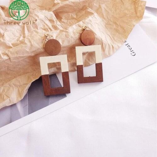 One Pairs Only Coffee Color Square Wooden Studs Earrings For Women